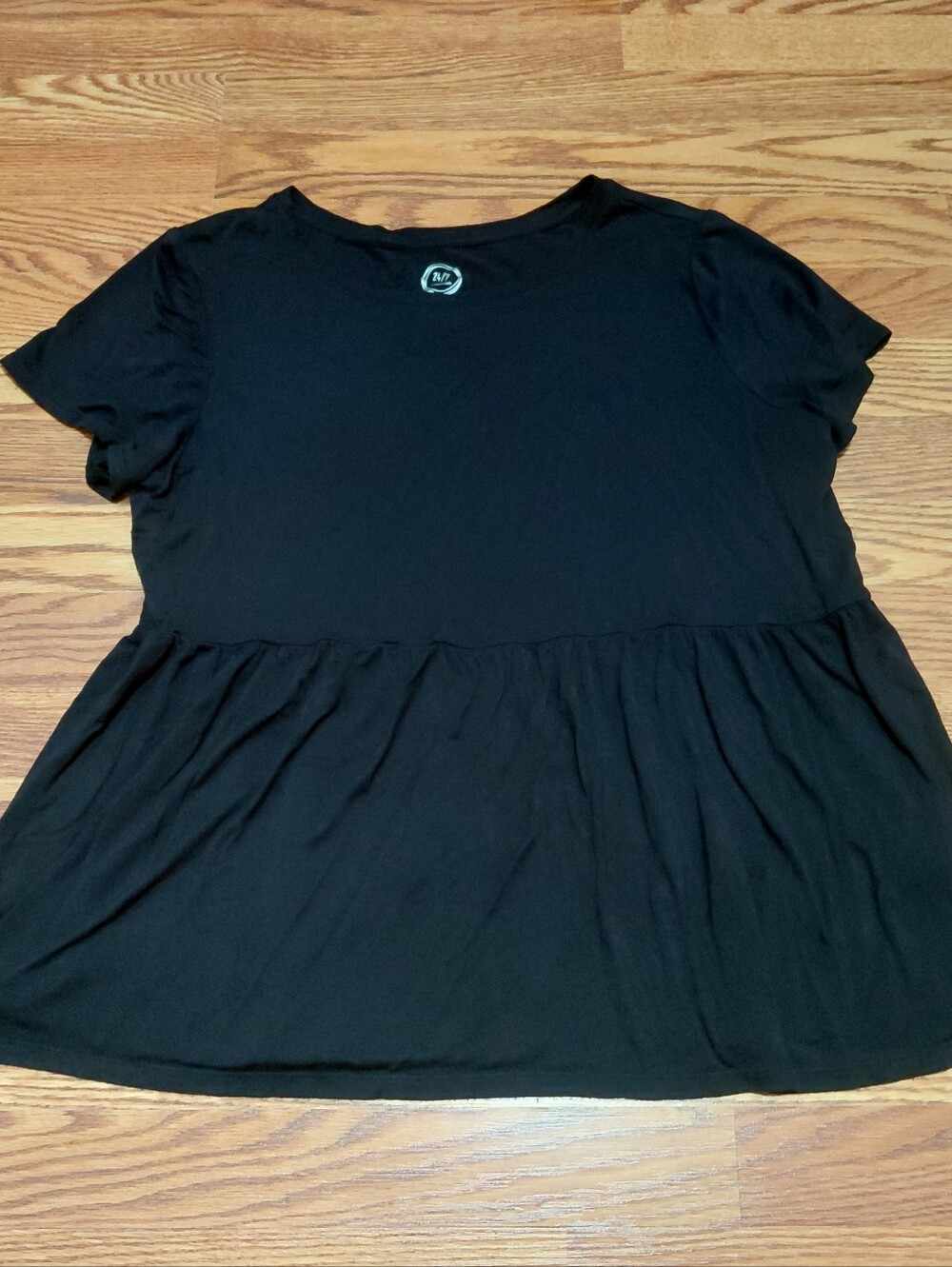 Maurices Baby Doll Flare Shirt Women Size L Black Peplum Short-Sleeve Top